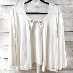 CALVIN KLEIN Cropped Cardigan with Gold Tone Clasp Collar